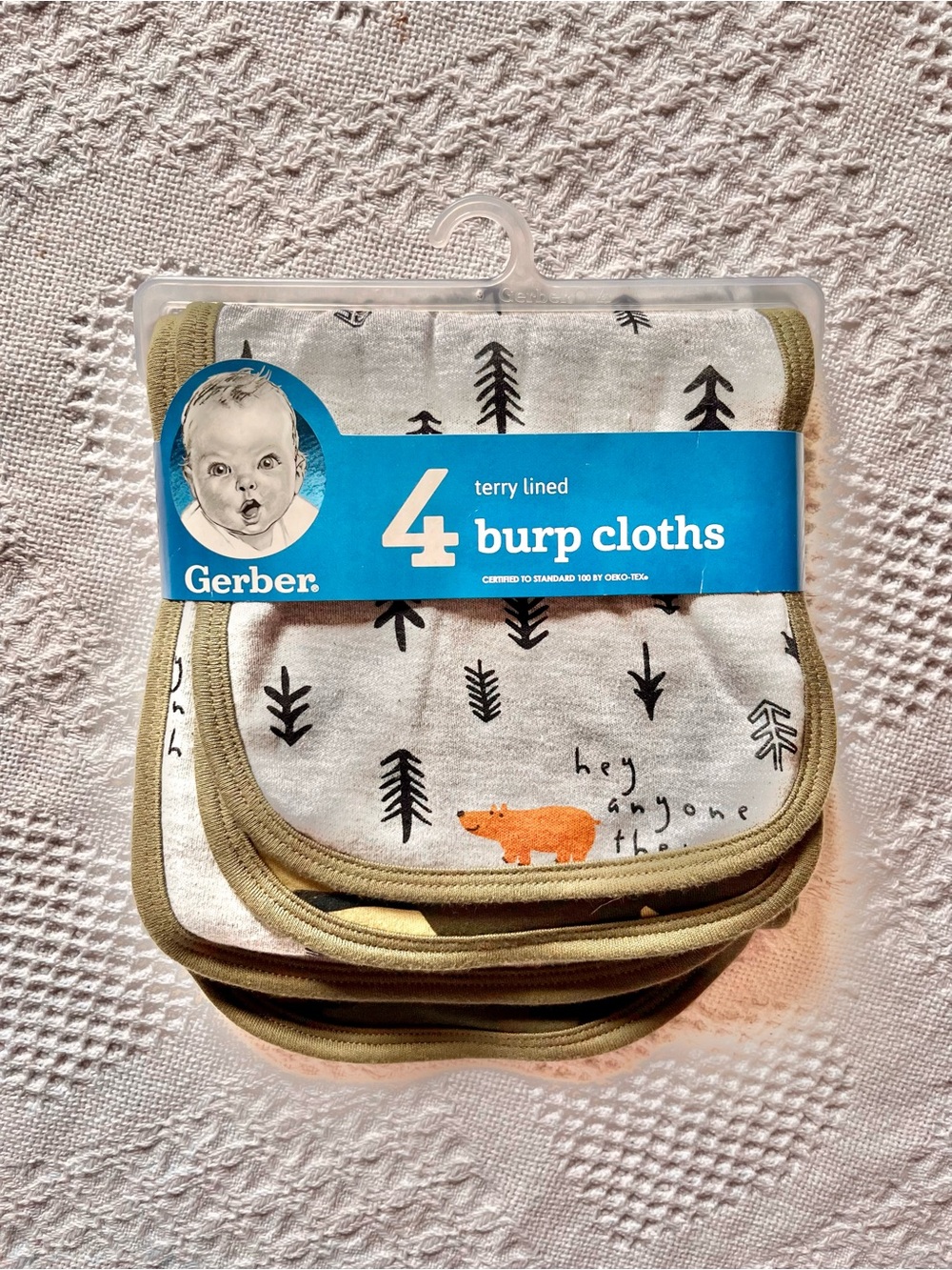 Gerber 4 Pack of Terry-Lined Burp Cloths with Woodland Print in Green & Gray